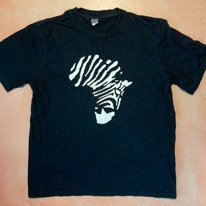 Africa Continent Zebra Black T-Shirt Graphic Tee - Size M